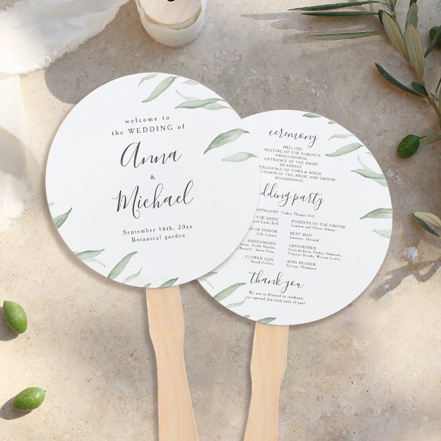 Éventail Programme de mariage rustique et verdoyant minimal (Minimal greenery rustic wedding program hand fan)