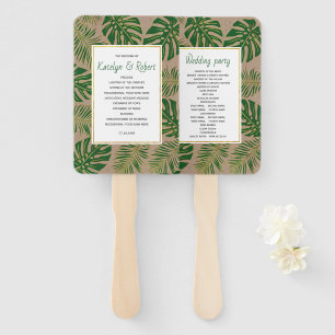 Éventail Programme de mariage rustique feuille tropical ver