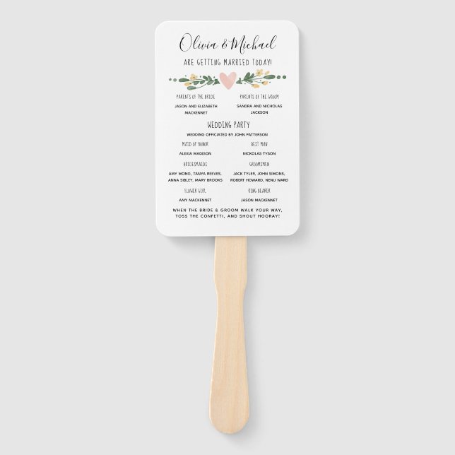 Éventail Programme de mariage rustique Ordre des événements (Devant)