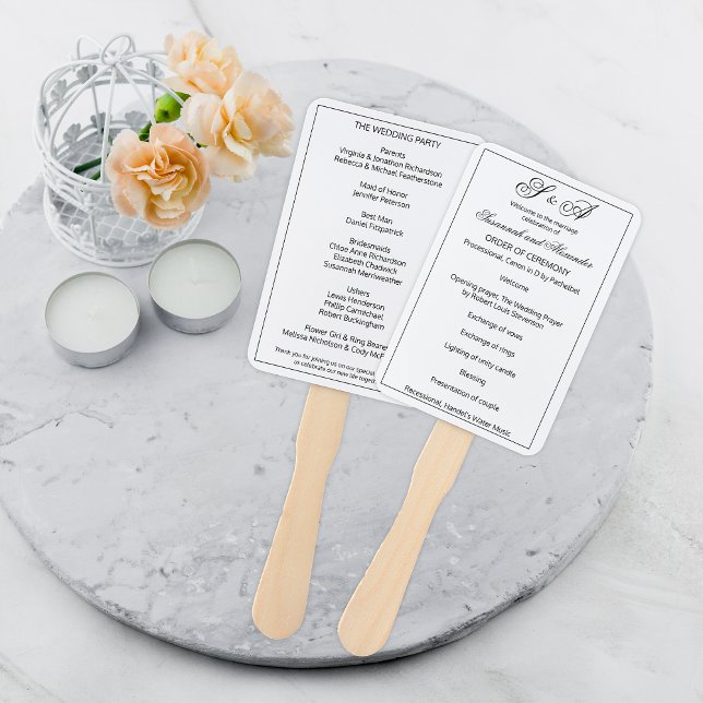 Éventail Programme de mariage simple en noir et blanc monog (Créateur téléchargé)