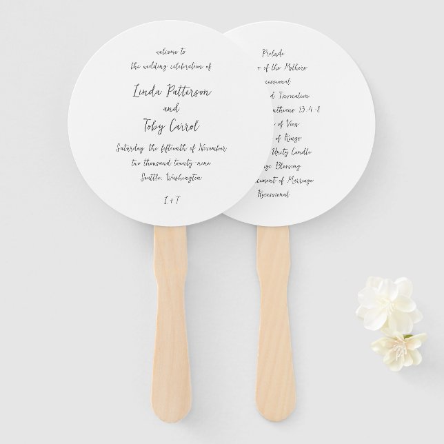 Éventail Programme de mariage simple manuscrit moderne (Devant et derrière)