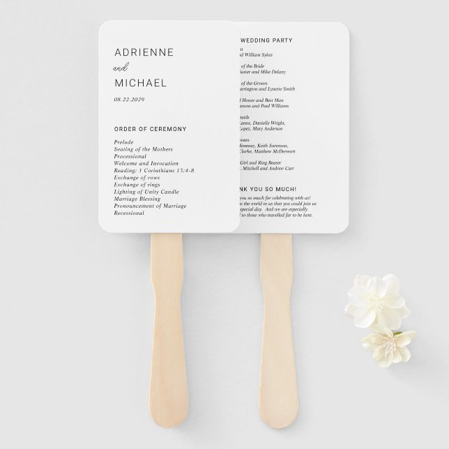 Éventail Programme de mariage simple moderne (Devant et derrière)