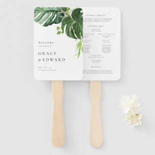 Éventail Programme de mariage tropical Monstera aquarelle