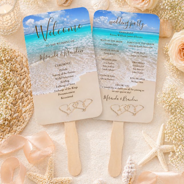 Éventail Programme de mariage tropical sur la plage aux vag (Créateur téléchargé)