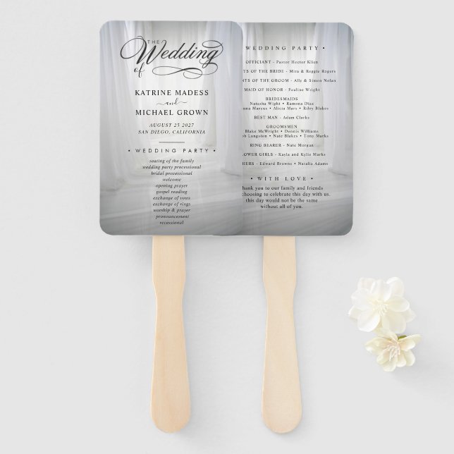 Éventail Programme de mariage turquoise Ventilateur à main (Devant et derrière)