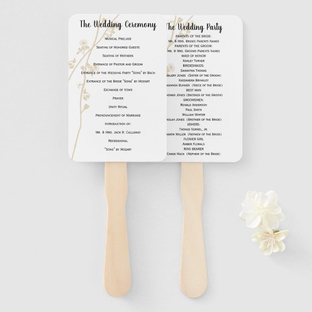 Éventail Programme de mariage Ventilateur Floral Toute coul (Devant et derrière)