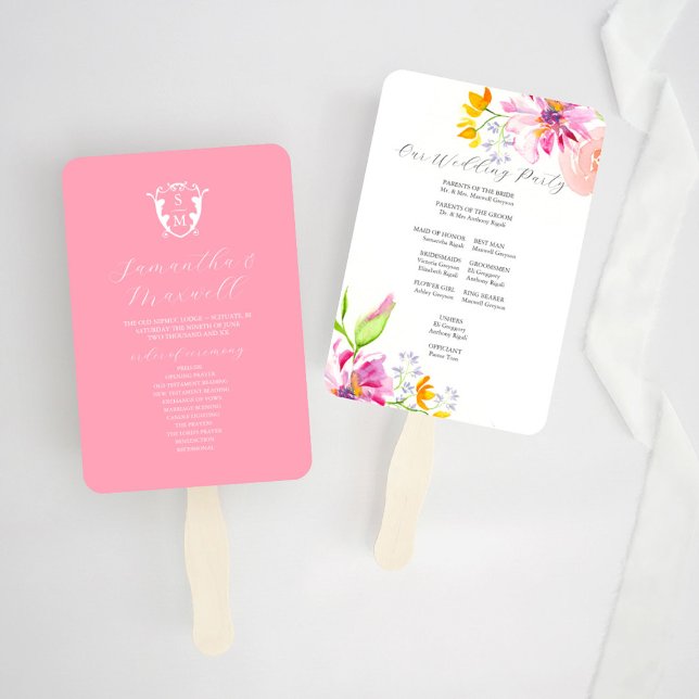 Éventail Programme de mariage Ventilateur Modèles Floral Mo (wedding program fan templates unique watercolor florals by Victoria Grigaliunas of Do Tell A Belle)