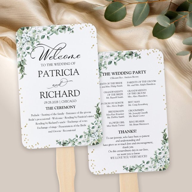 Éventail Programme de mariage verdure aquarelle eucalyptus (Créateur téléchargé)