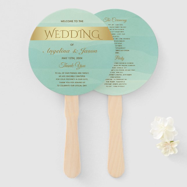 Éventail Programme de mariage vert menthe (Devant et derrière)
