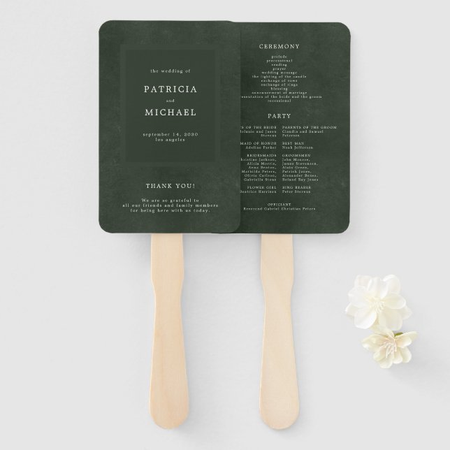 Éventail Programme de mariage vert moderne (Devant et derrière)