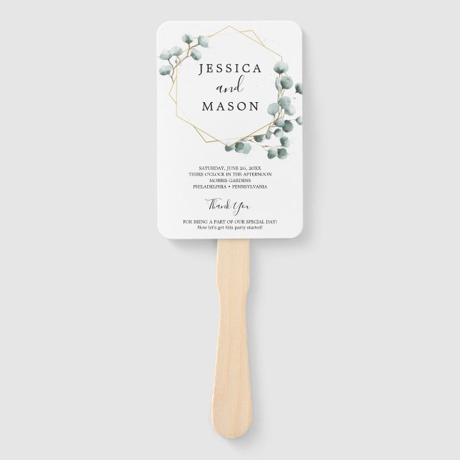 Éventail Programme de ventilateur Mariage Eucalyptus Green (Devant)