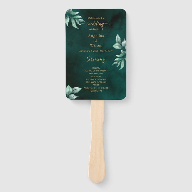 Éventail Programme Élégant de mariage Eucalyptus Emerald (Devant)