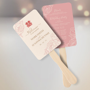 Éventail Programme et calendrier de mariage Peony Double Ha