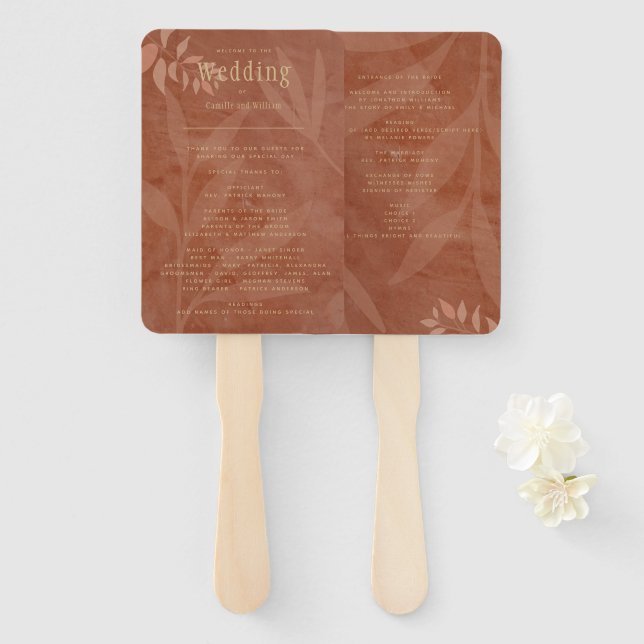 Éventail Programme Moderne de Mariage d'AUTOMNE en Terre Cu (Devant et derrière)