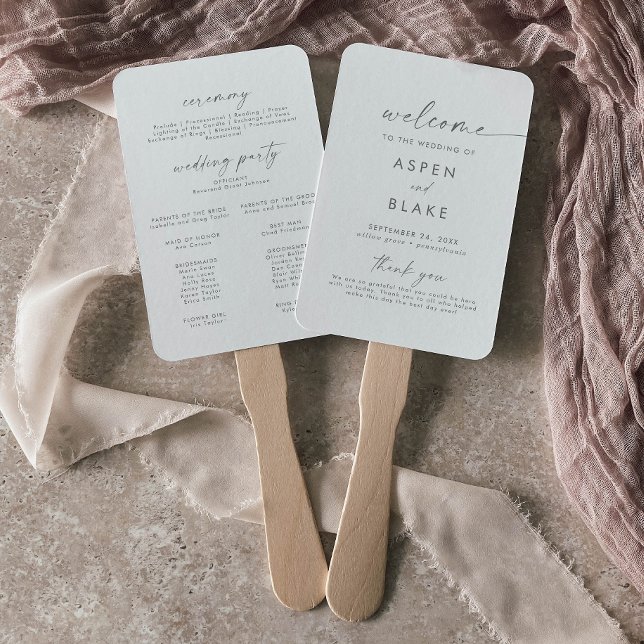 Éventail Programme moderne de mariage de script en argent (Créateur téléchargé)
