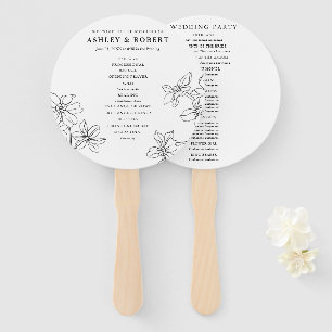 Éventail Programme moderne de mariage floral noir et blanc