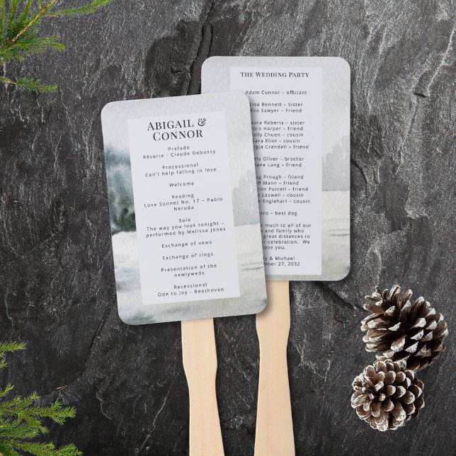 Éventail Programme Rustique d'aquarelle du lac Misty Mounta (Créateur téléchargé)