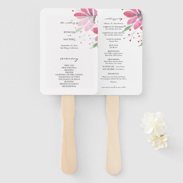 Éventail Programme Rustique d'aquarelle Lotus peint à la ma (Devant et derrière)