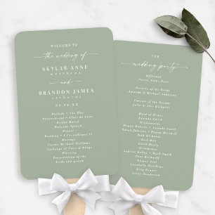 Éventail Programme simple de cérémonie de Mariage vert à fe