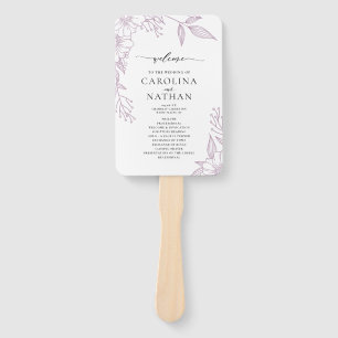 Éventail Programme simple et élégant de mariage de lavande 