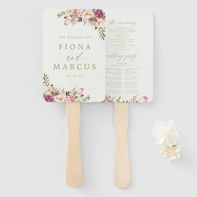Éventail Programme vintage de mariage floral Ventilateur à  (Devant et derrière)