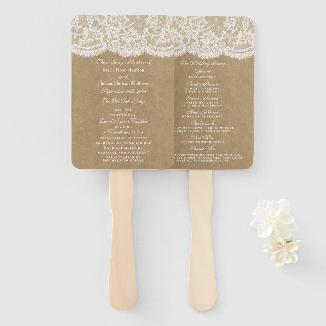 Éventail Programmes de collection de Mariages Kraft & Lace (Devant et derrière)