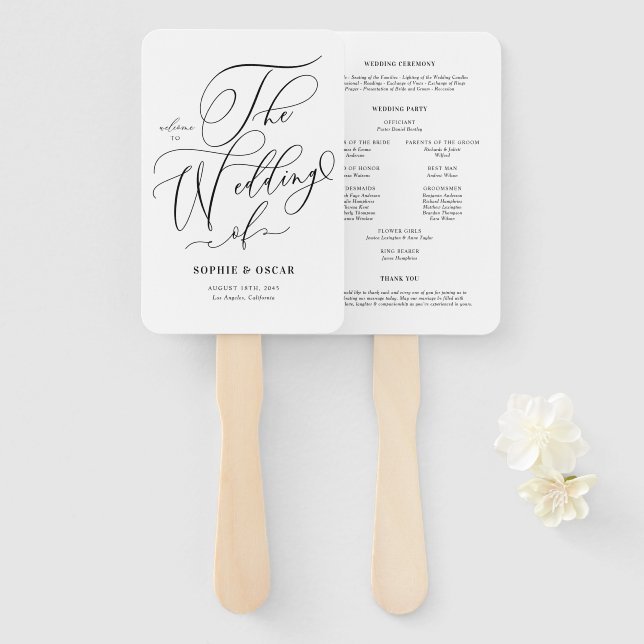 Éventail Programmes de mariage à calligraphie fantaisiste n (Devant et derrière)