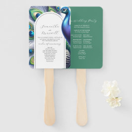 Éventail Programmes de mariage à l'aquarelle Paon