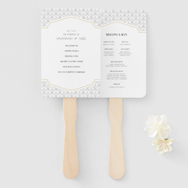 Éventail Programmes de mariage Art Déco Frame (Devant et derrière)