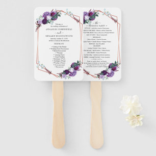 Éventail Purple Floral Rose Gold Programme de mariage géomé