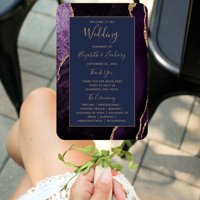 Éventail Purple Gold Agate Marine Blue Wedding Programme (Créateur téléchargé)