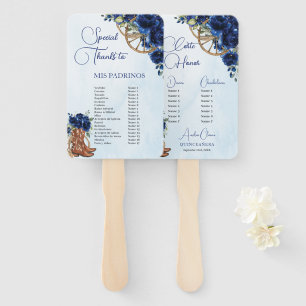 Éventail Quinceañera XV 15 Bleu Royale Floral Charro Padrin