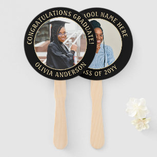 Éventail Quote 2 Photo Black and Gold Modern Graduation