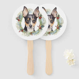 Éventail Rat Terrier Fête de Noël Wreath Pup