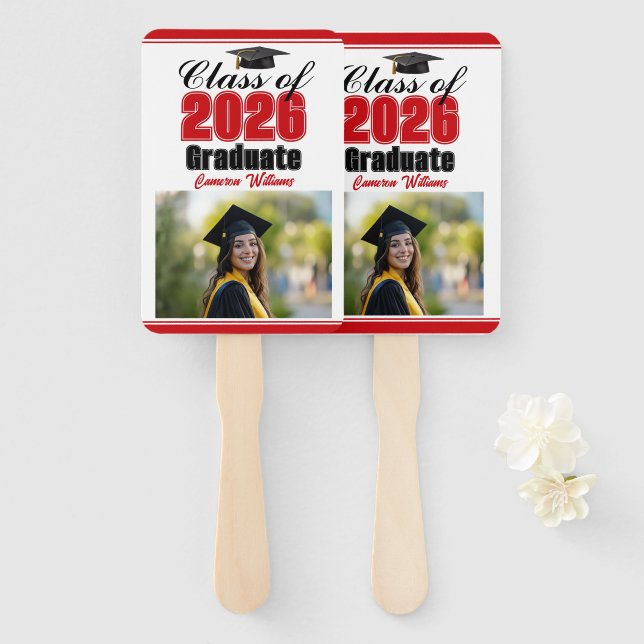 Éventail Red Class of 2026 Photo Custom Graduation Photo (Devant et derrière)
