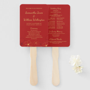 Éventail Red Gold Cherry Blossoms Fan Wedding Programme