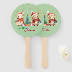Éventail Red Green teddy Bear Père Noël Joyeux Noël Party