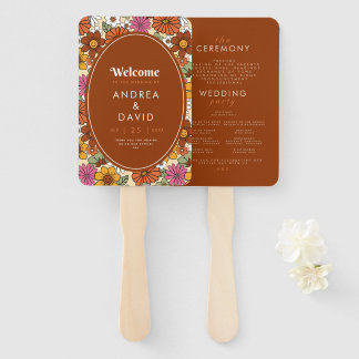 Éventail Rétro Groovy Hippie Daisy Floral Terracotta 70s