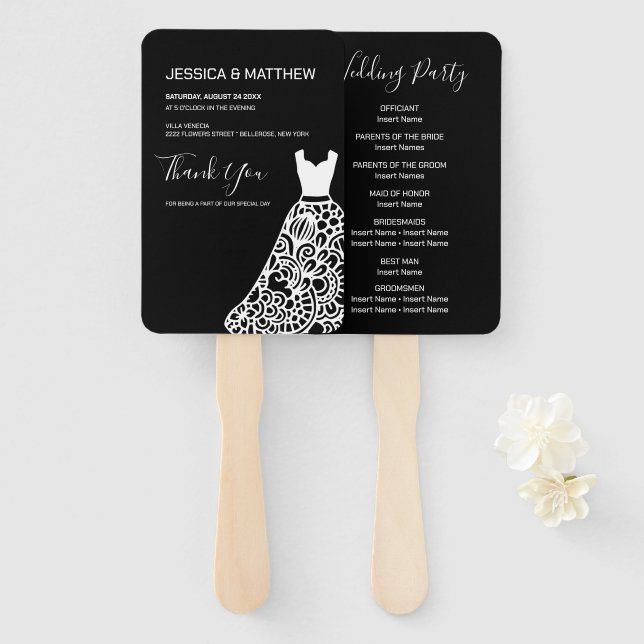 Éventail Robe Mariage en dentelle blanche (Devant et derrière)