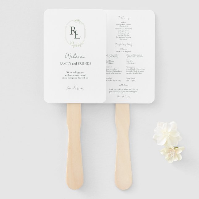 Éventail Romantic Chic Initiales Monogrammées Mariage (Devant et derrière)