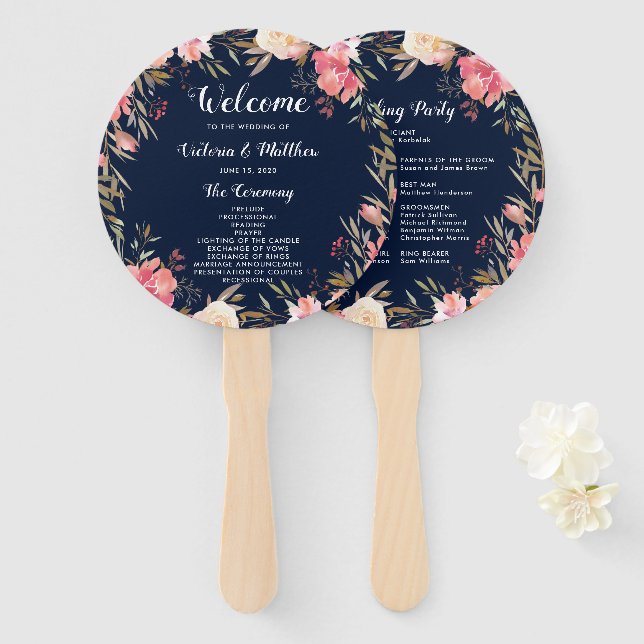 Éventail Romantique Blush Bloom Floral Wedding Programme (Devant et derrière)