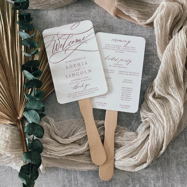 Éventail Romantique Rose Gold Calligraphie Programme de mar (Créateur téléchargé)