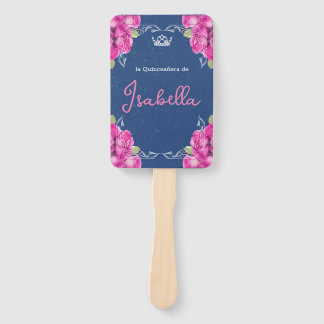 ÉVENTAIL ROSE ESPAGNOLE ET QUINCEAÑERA BLEU |