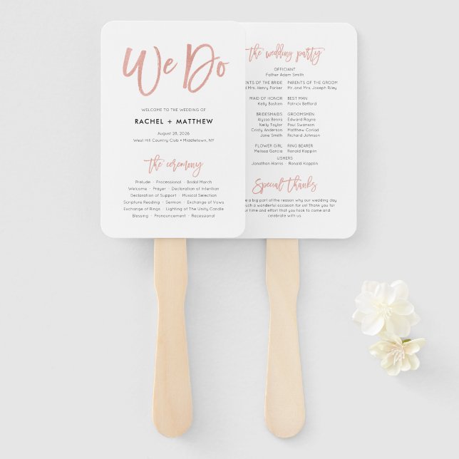 Éventail Rose Gold Nous faisons Mariage Cérémonie Fans de p (Devant et derrière)