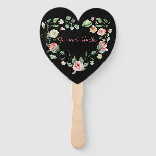 Éventail Rose romantique rose  Mariage de coeur  Noir