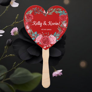 Éventail Rose rouge Aquarelle Florale Mariage Ventilateur m
