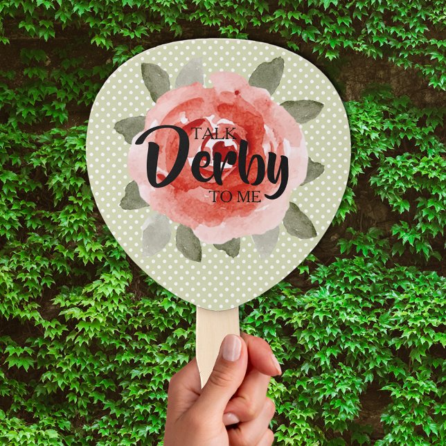 Éventail Rose rouge sur le Pois me parler Derby (Red Rose on Polka Dots Talk Derby to Me Hand Fans)