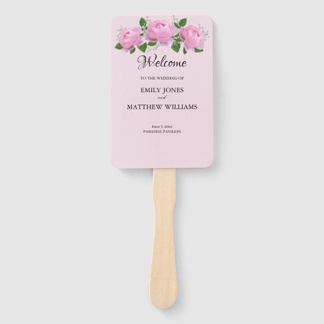 Éventail Roses roses parfumées, programme de mariage (Devant)