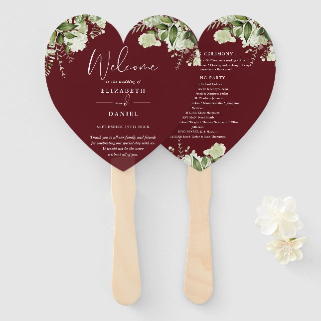 Éventail Rosewood Pink Green Programme de mariage Coeur (Devant et derrière)