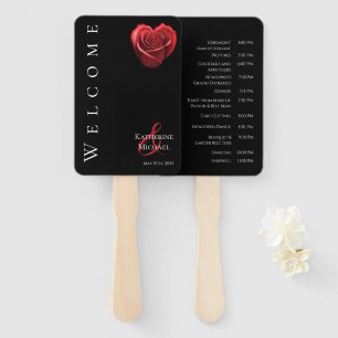 Éventail Rouge en forme de coeur Rose-Mariage-